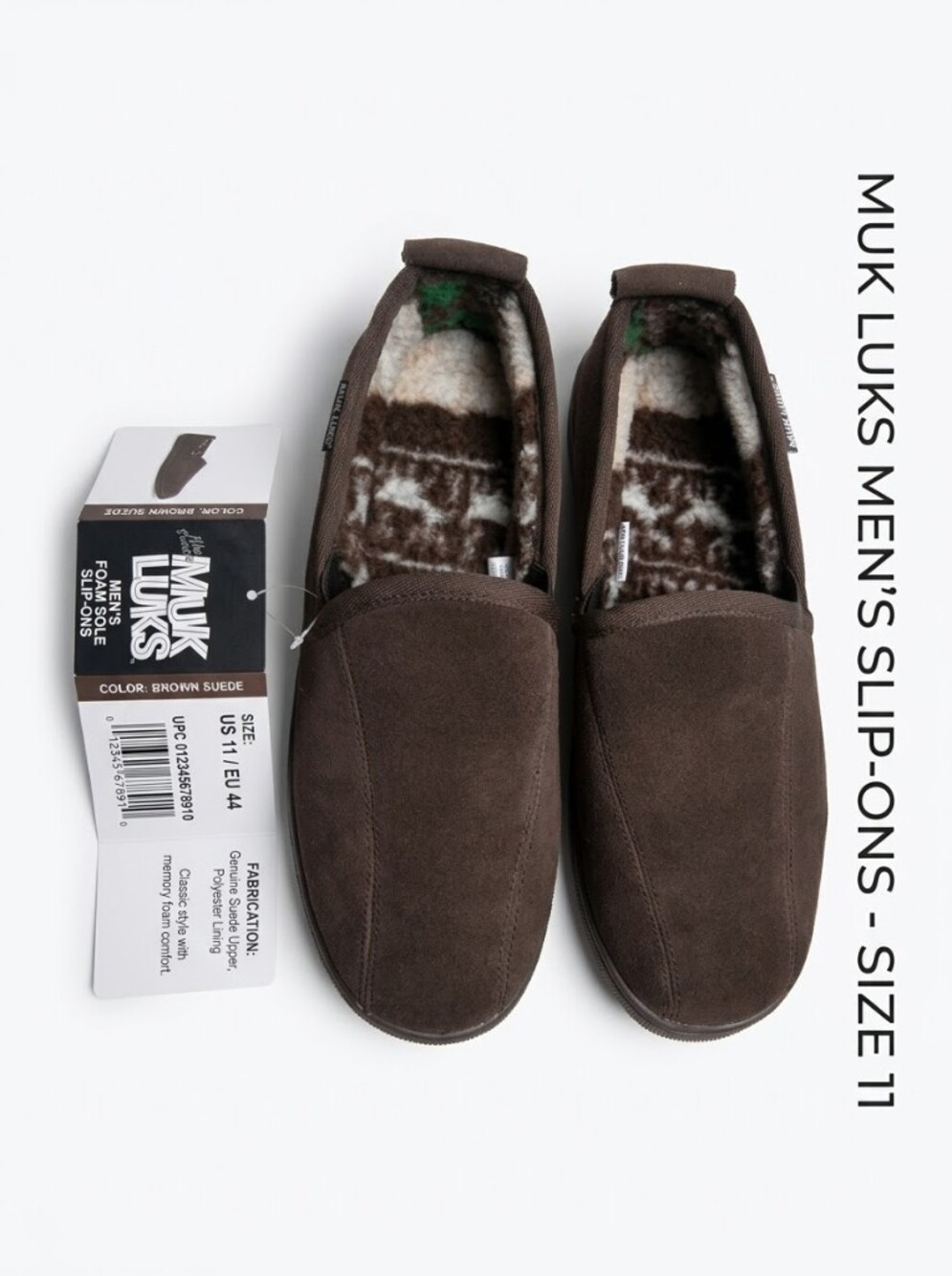 Muk Luks Men's Dark Brown Faux-Suede Slip-On Loafers with Plush Lining